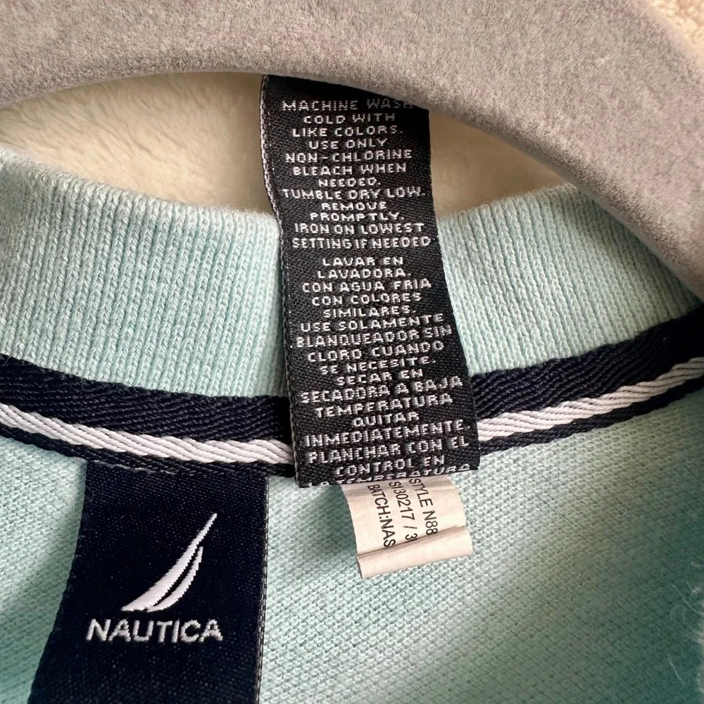 Nautica Boys Preppy Wide Stripe Polo Shirt Mint Blue Red Size 8